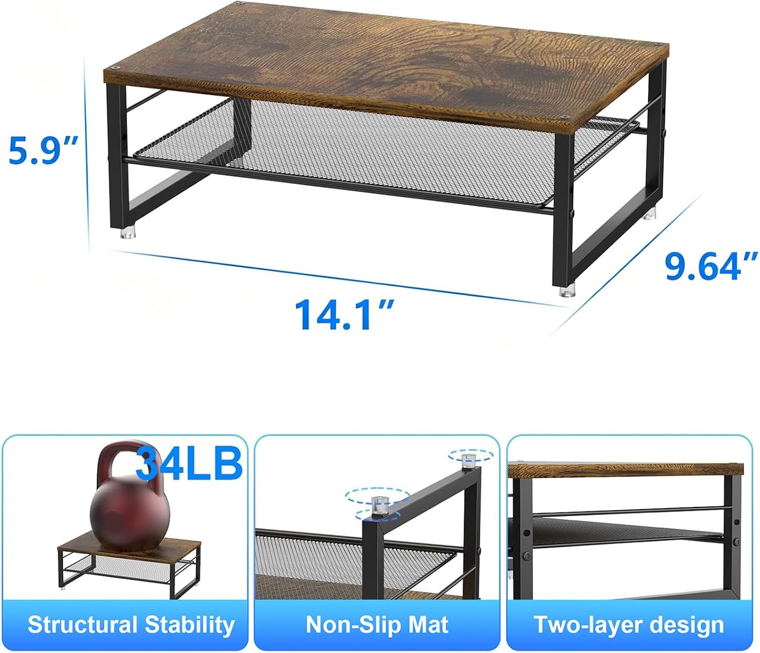 gianotter 2-Tier Metal Monitor Stand Riser, Desk Organizer for Monitor, Office Desk Storage Organizer for Office Supplies (Wood) thumbnail