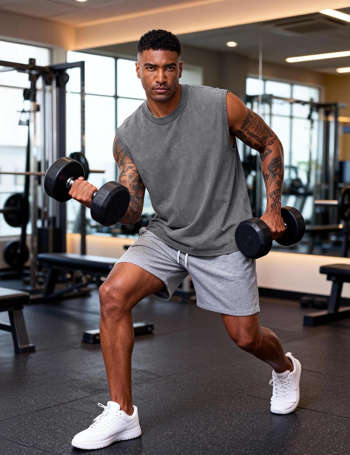 Eisctnd Men's Tank Tops Sleeveless Muscle Shirts, Cotton Acid Wash Loose Fit Workout Tanks Tees for Running Beach - Image 3