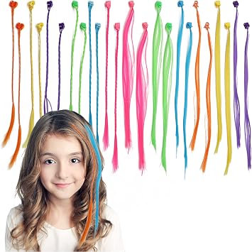 24 Pcs KidsHair Extensions with Hair Clips, Girls' Fashion Bobby Pin Rainbow Wig, Braids Extensions for Birthday Party Favors and Children Performance 2 styles