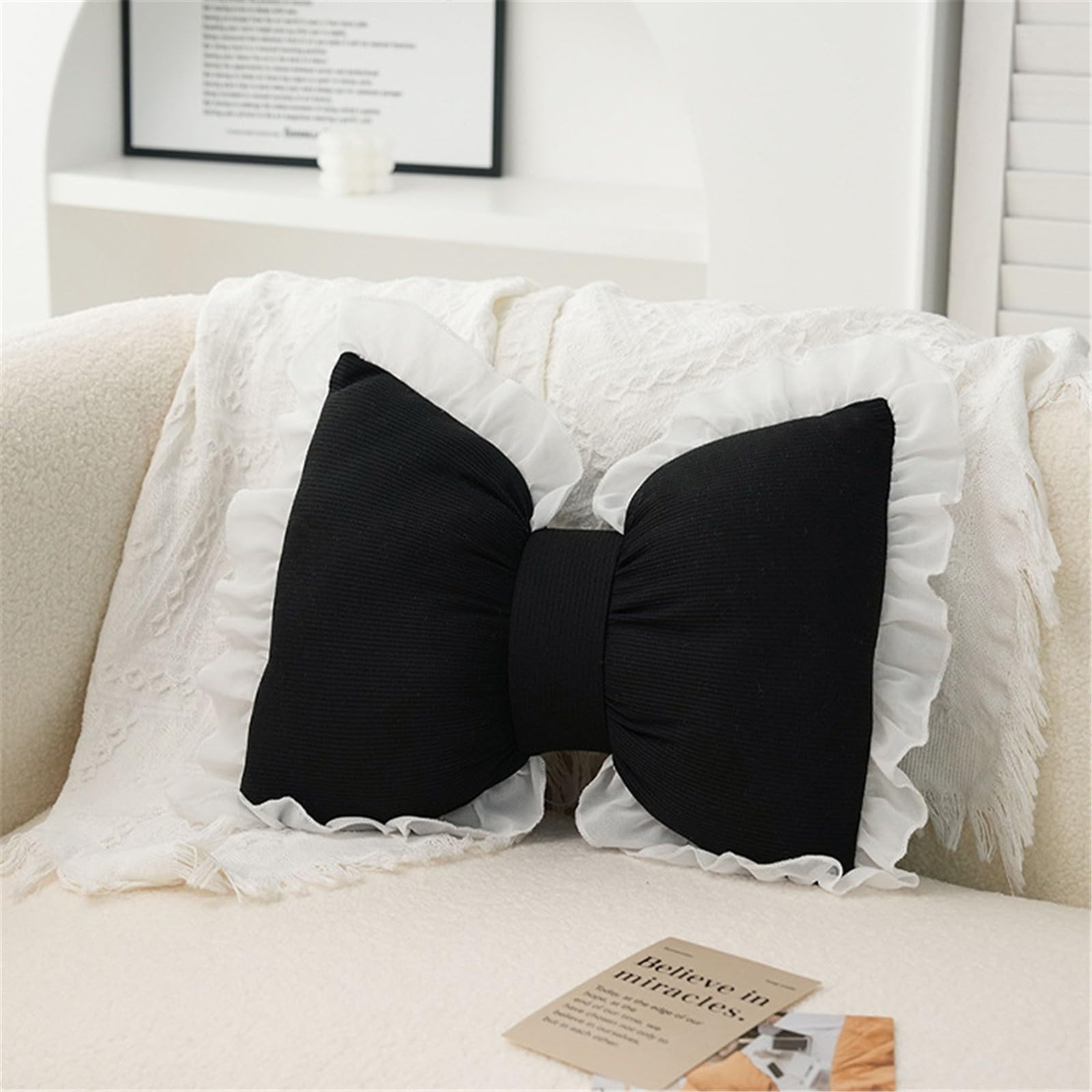 Rosa Schleifenkissen Aus Plüsch – Dekokissen 30 Cm Für Sofa & Bett