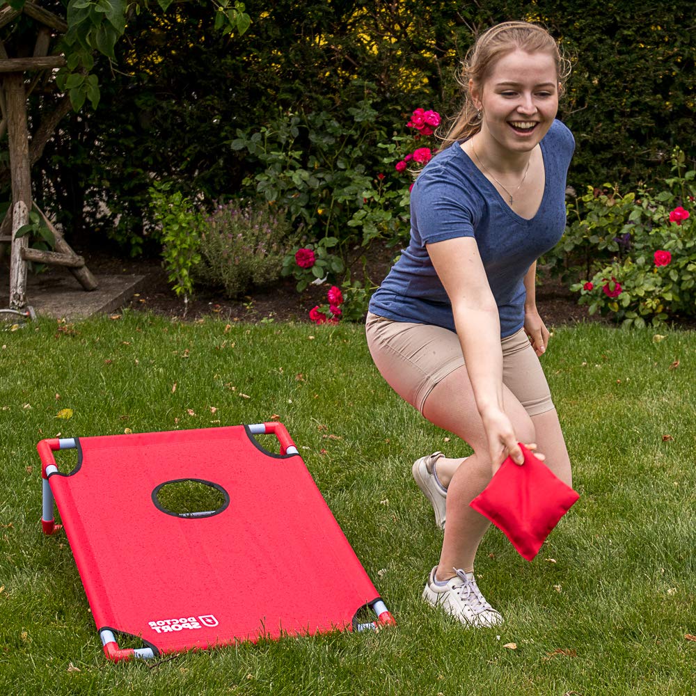 Set doppio Cornhole blu-rosso con borsa per il trasporto, 8 bean bags, cloruro di polivinile (PVC), 6 kg, gioco americano, completo per interni ed esterni