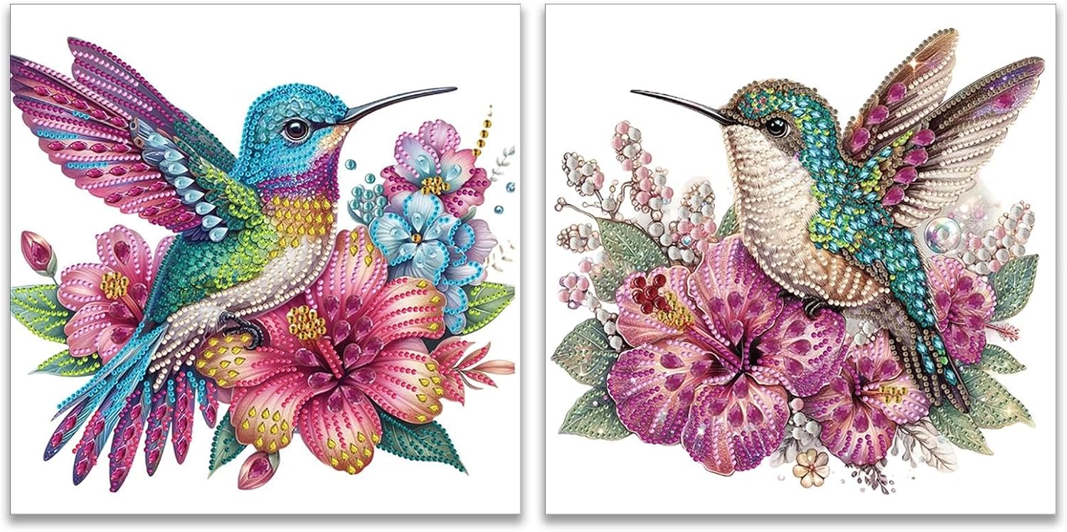 JATOK 2 Pack Diamond Art Kits for Adults, Hummingbird, 11.8 x 11.8 in