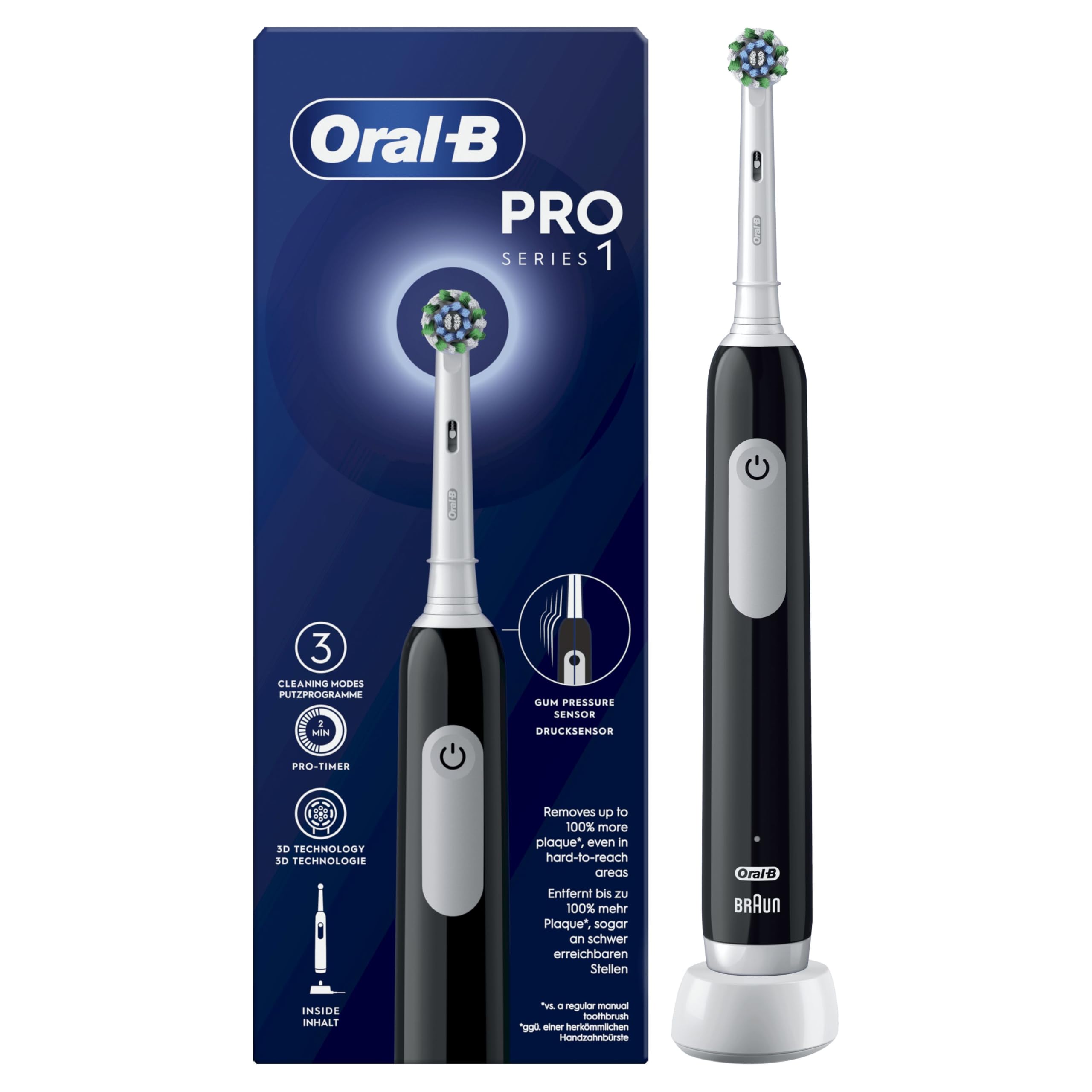Oral-B Spazzolino Elettrico Ricaricabile Pro Series 1 Nero con 1 Testina di Ricambio, 1 Spazzolino