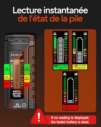 AKIELO+ Digital Battery Tester – Easy Read LCD Display – No Battery Required – Universal Household Battery Checker for Size AA AAA C D 9V 1.5 Cell (Batteries Not Included) - 4