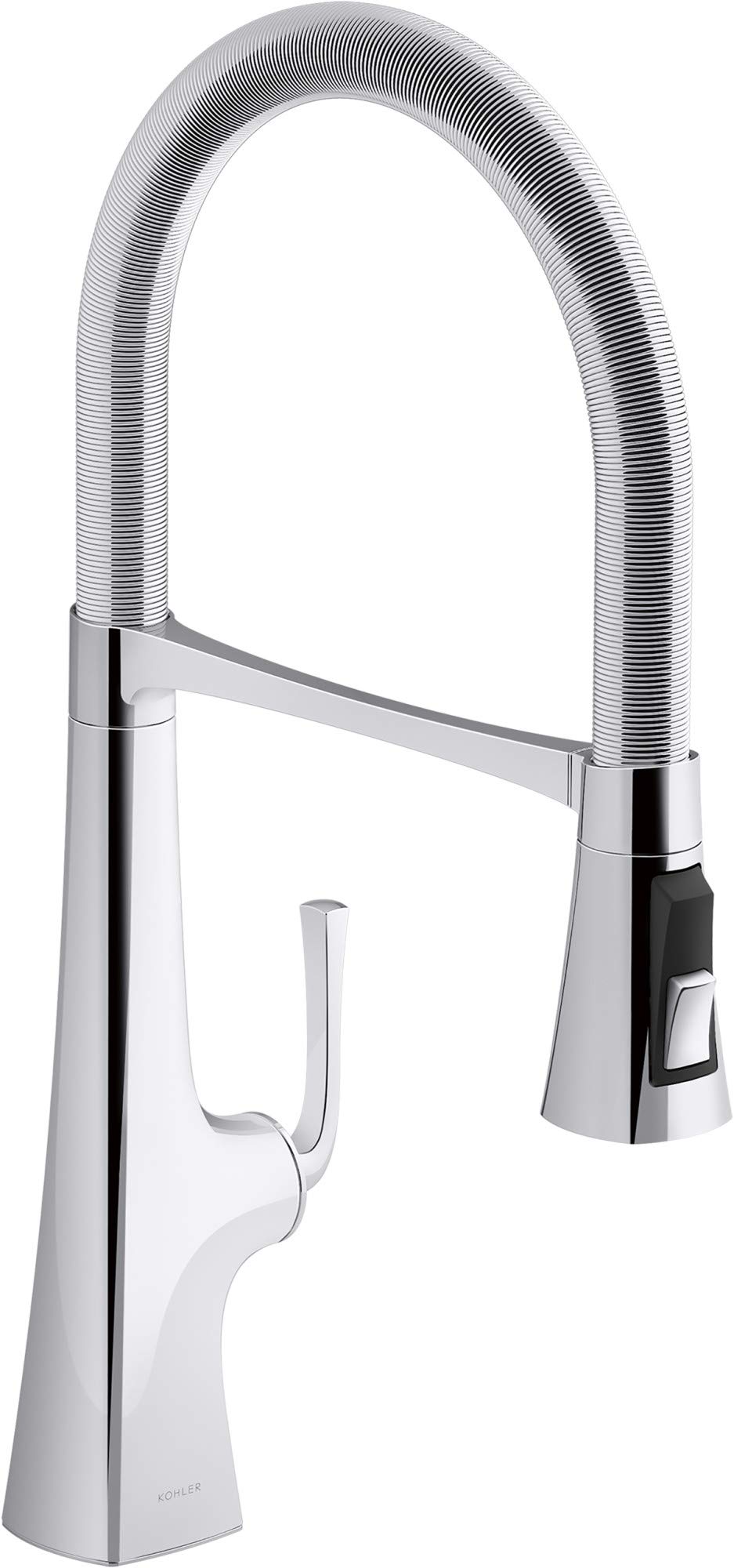 Kohler 22061-CP Graze Semi-pro, 3 Function Commercial Kitchen Faucet with Pull Down Sprayer, Standard, Polished Chrome
