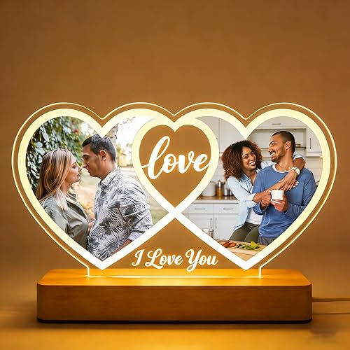 Marco de fotos personalizado con luz nocturna, marco de fotos personalizado, para Navidad, aniversario, día de San Valentín, Acción de Gracias,