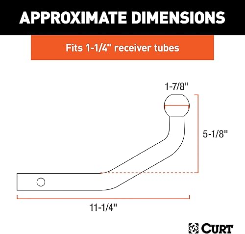 Miniatura 2 de CURT 45591 Euro - Soporte de enganche de remolque con bola de 1-7/8 pulgadas, se adapta a receptor de 1-1/4 pulgadas, 3,500 libras, altura de 5-1/8
