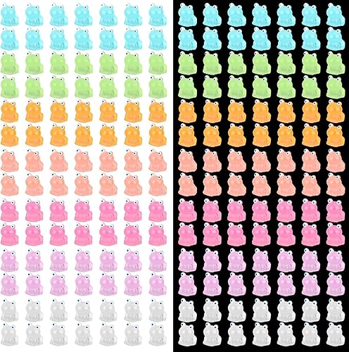 Guiqulai 210 mini ranas luminosas de resina en la oscuridad, pequeñas ranas luminosas con 7 colores, accesorios de adorno de fiesta de cumpleaños,