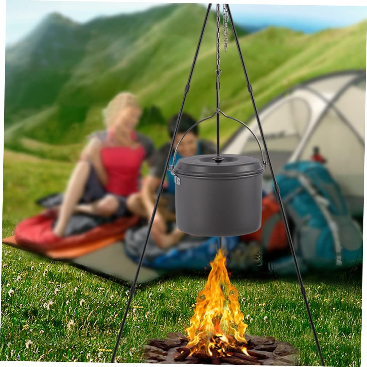 POPETPOP 1pc Pot with Handle Camping Lightweight Outdoor Cookware Camping Pot Accessories Essentials Smokeless s Portable Hanging Kettle Hard Alumina