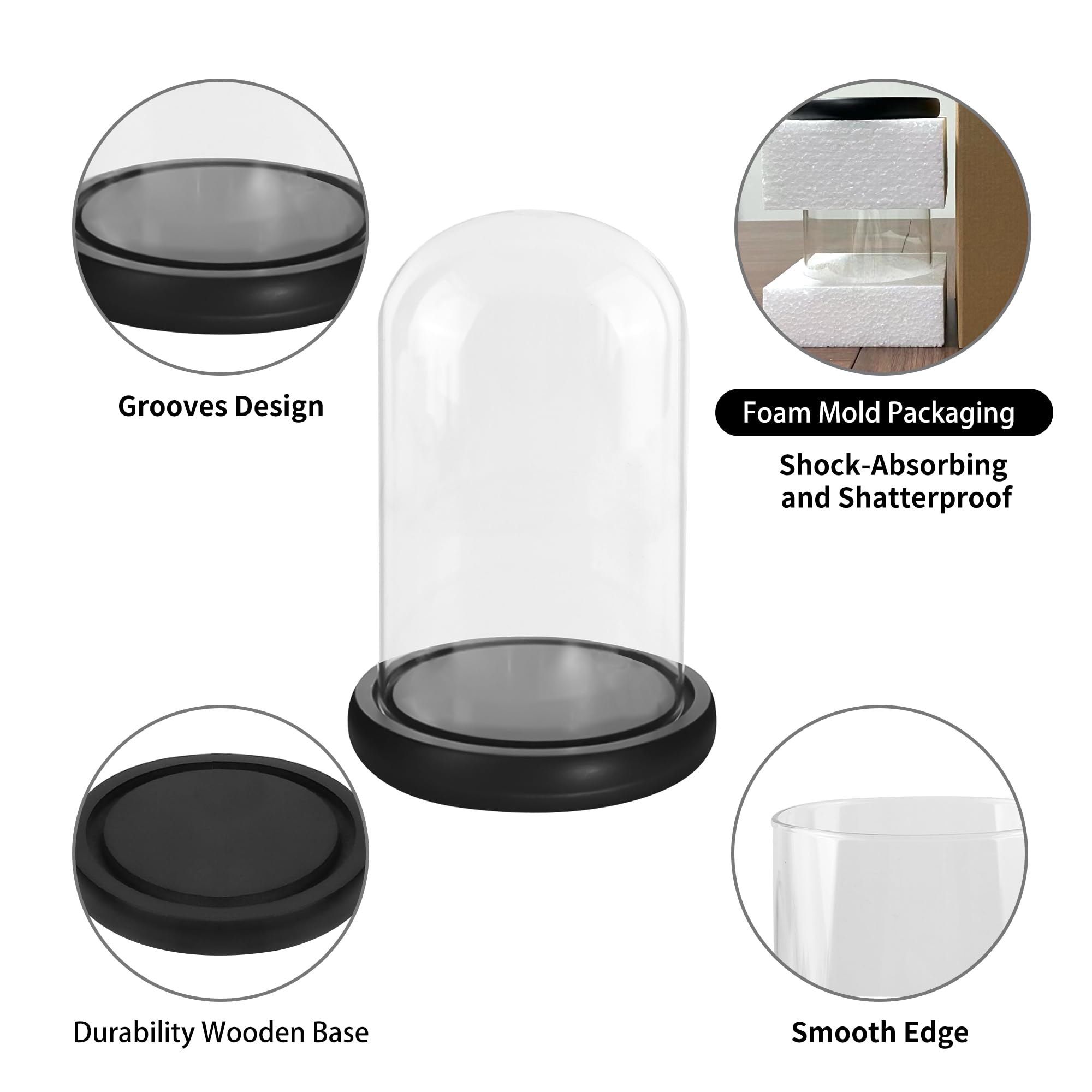 YKUKIZEE Glass Display Dome Cloche, Clear Glass Bell Jar with Black Base - Image 4