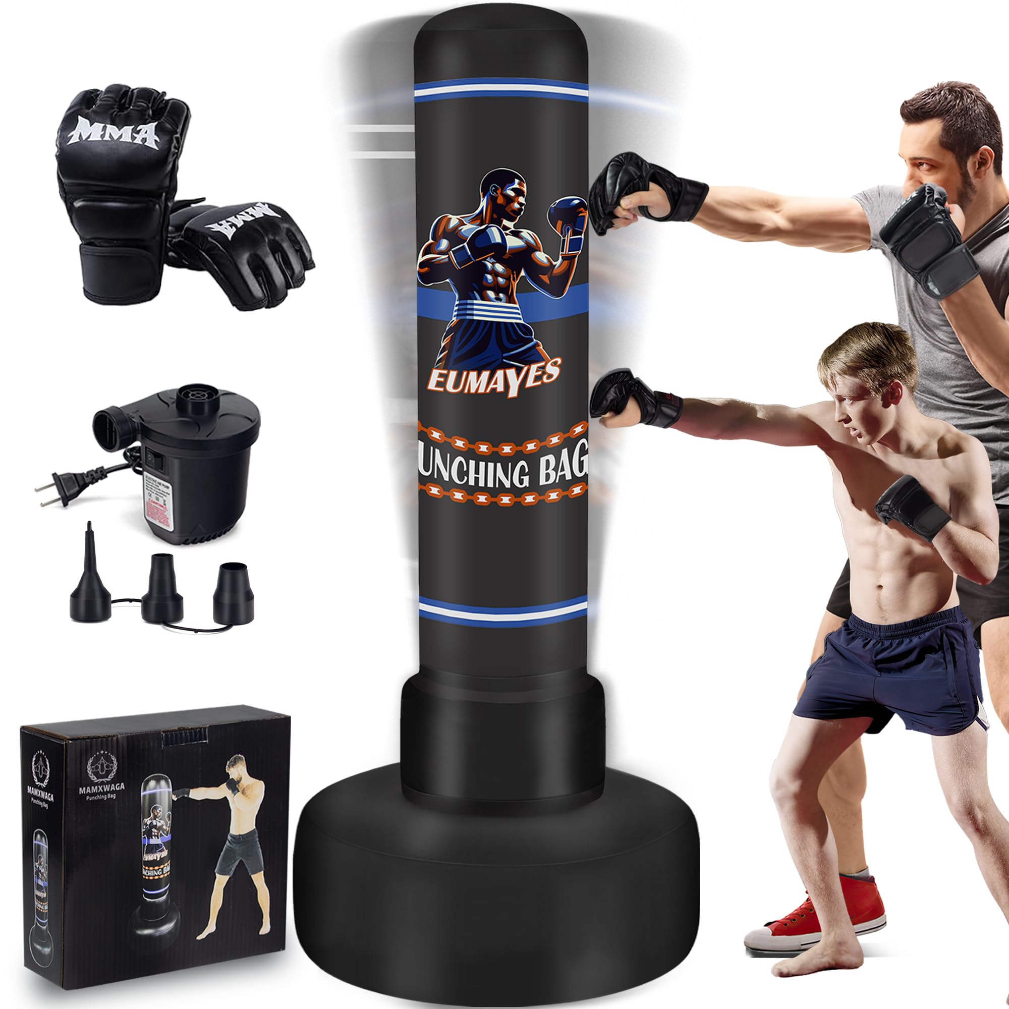 Saco de Boxeo de pie 180cm con Guantes y Bomba de Aire Eléctrica para Entrenamiento MMA Muay Thai