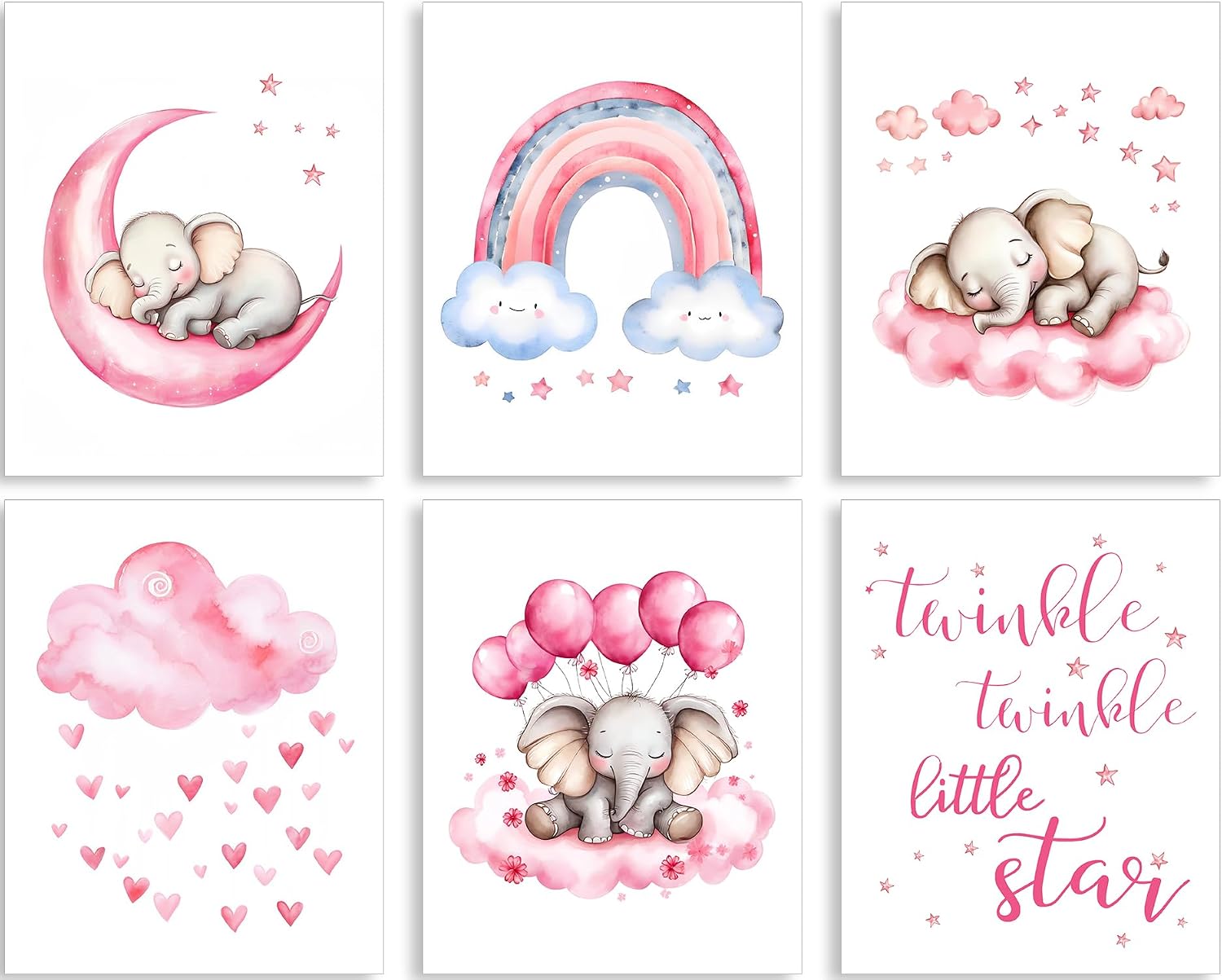 Amazon.com: GMLXCX Canssape Pink Elephant Nursery Wall Decor Set of 6 ...