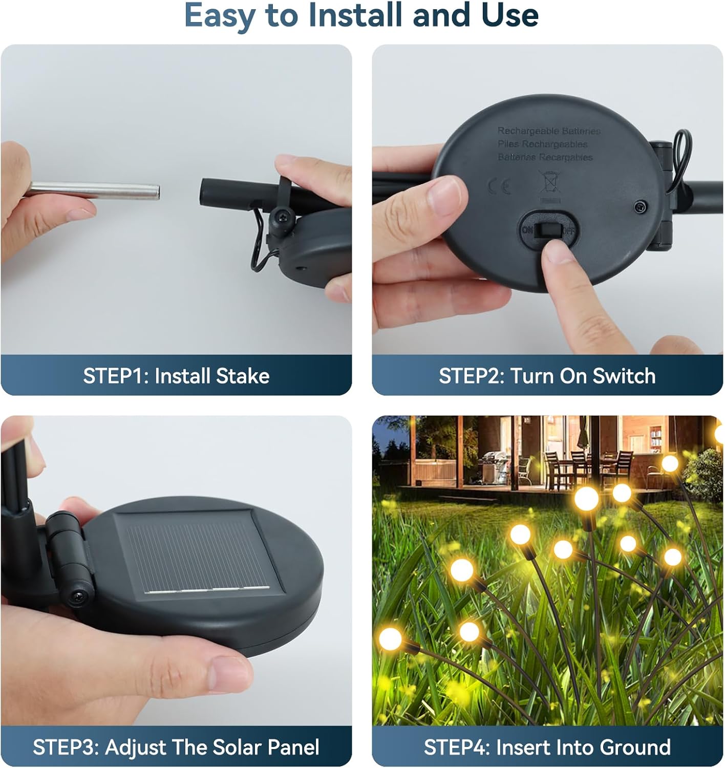 ソーラーガーデンライト 屋外防水 4個パック 32個のLED揺れるホタルライト 屋外装飾ライト 通路パーティー クリスマスデコレーシ