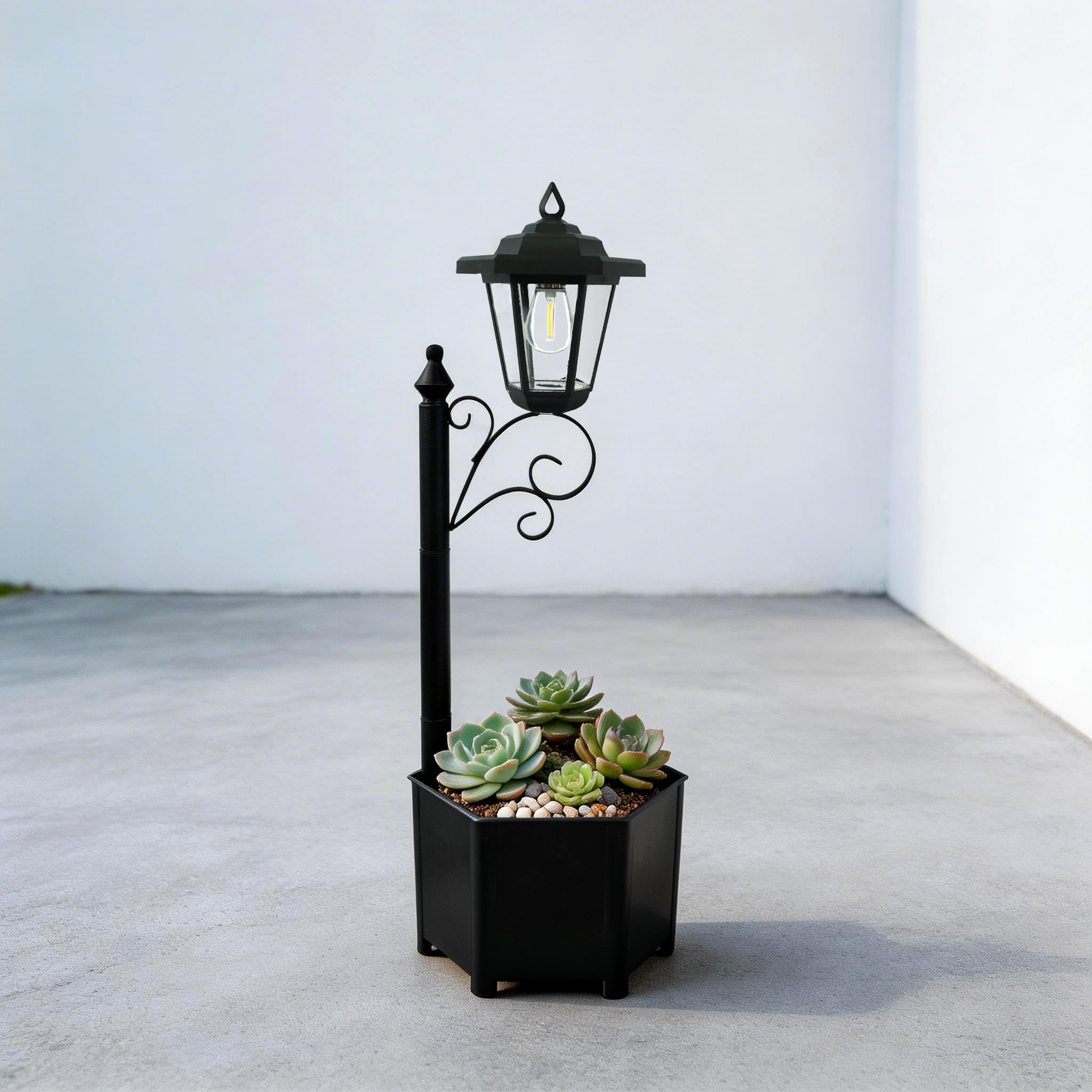 Lámpara Solar Maceta 2 en 1 Exterior - Luz Automática al Atardecer con Carga Solar, Decorativa para Jardín, Patio, Entrada y Porche, Resistente al Clima
