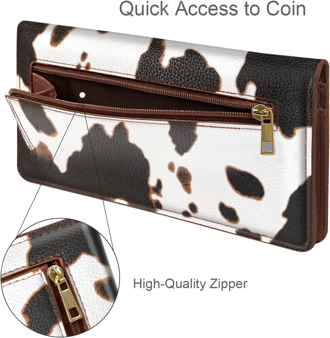 Minimalist Bifold Wallet RFID Blocking Slim Cute Credit Card Holder Compact Leather Wallet Ladies Purse for Handbag, Brown Cow - Image 5