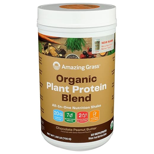 Amazing Grass Organic Plant Protein Blend: Vegan Protein Powder, New Protein Superfood Formula, All-In-One Nutrition Shake With Beet Root, Original, 18 Servings (Chocolate Peanut Butter)