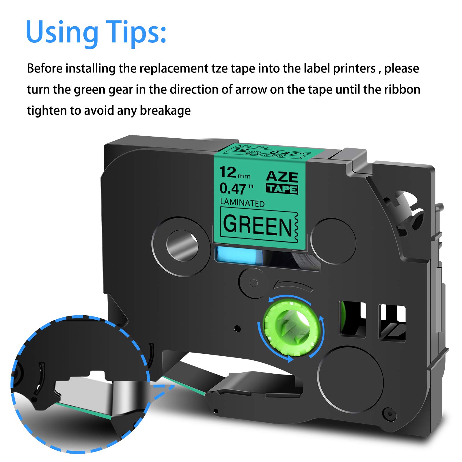 2-Pack Cruxer Replacement Label Tapes For P-Touch TZe-D31 - 0.47in Black On Green Fluorescent | Compatible With Brother PT-D210, D600 & More