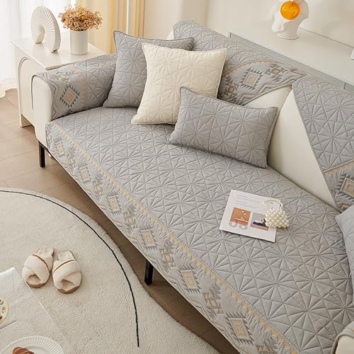 Miniatura 4 de vctops Noly - Funda acolchada para sofá modular con bordado geométrico bohemio, funda antideslizante para sofá, protector de muebles para perros,