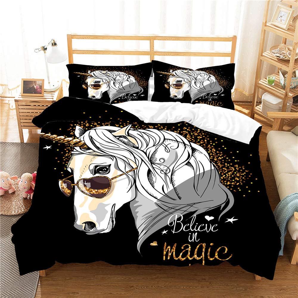 Housse de couette licorne 3D hypoallergénique pour lit enfant et ado