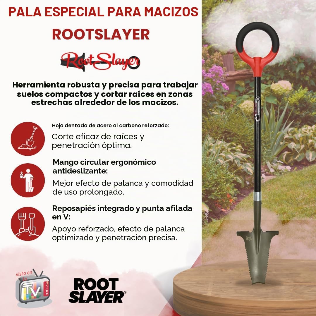 RootSlayer Pala especialmente maciza - Venta - Roja - Adultos - Dientes de acero ultra afilados, ultra resistente y ligera
