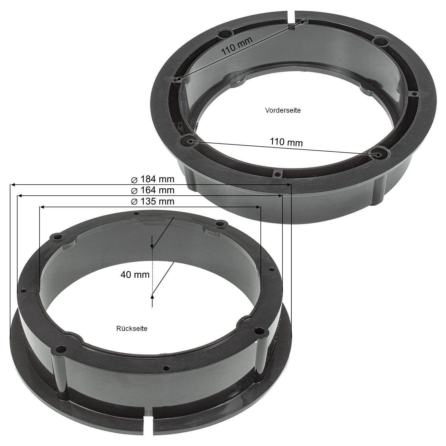 2 Supports Pour Haut-parleurs De Voiture - Anneaux En Plastique 15 Mm - Améliore Le Son, Réduit Les Vibrations - Noir