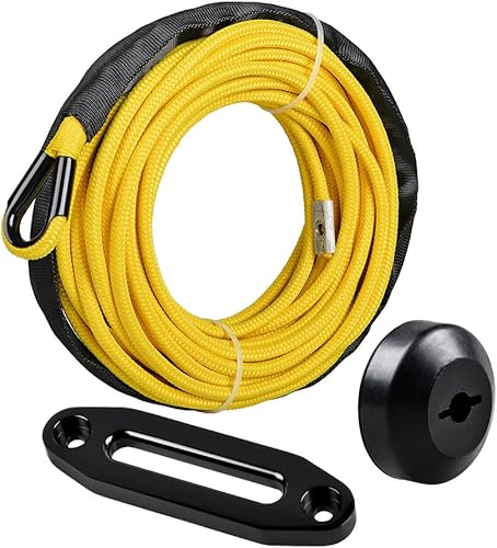 Miniatura 9 de Cuerda de cabrestante sintética negra de 50 x 14 pulgadas con protector de calor rojo + tapón de goma + Hawse Fairlead compatible con Jeep Recovery