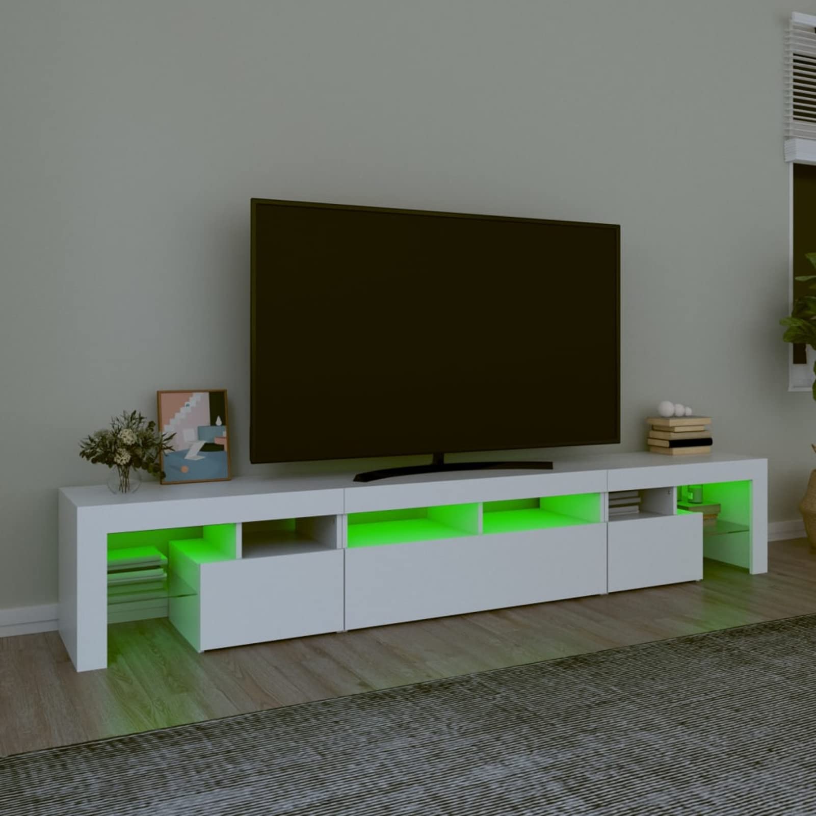 Mueble para TV de 230 cm, Mueble de TV con iluminación LED, Muebles de Salón, Aparador TV Salón, Mueble TV Salon, Diseño Moderno, Elegante, Blanco 230x36,5x40 cm