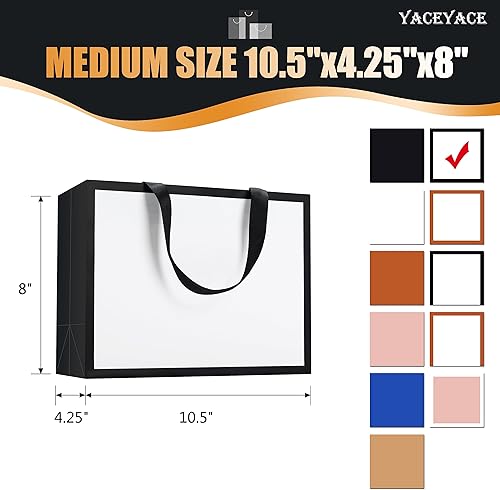 Vista 25 de Bolsas de regalo negras con asas de cinta, 20 bolsas de papel negras medianas de 8 x 4.25 x 10.5 pulgadas, bolsa de compras, bolsa de regalo