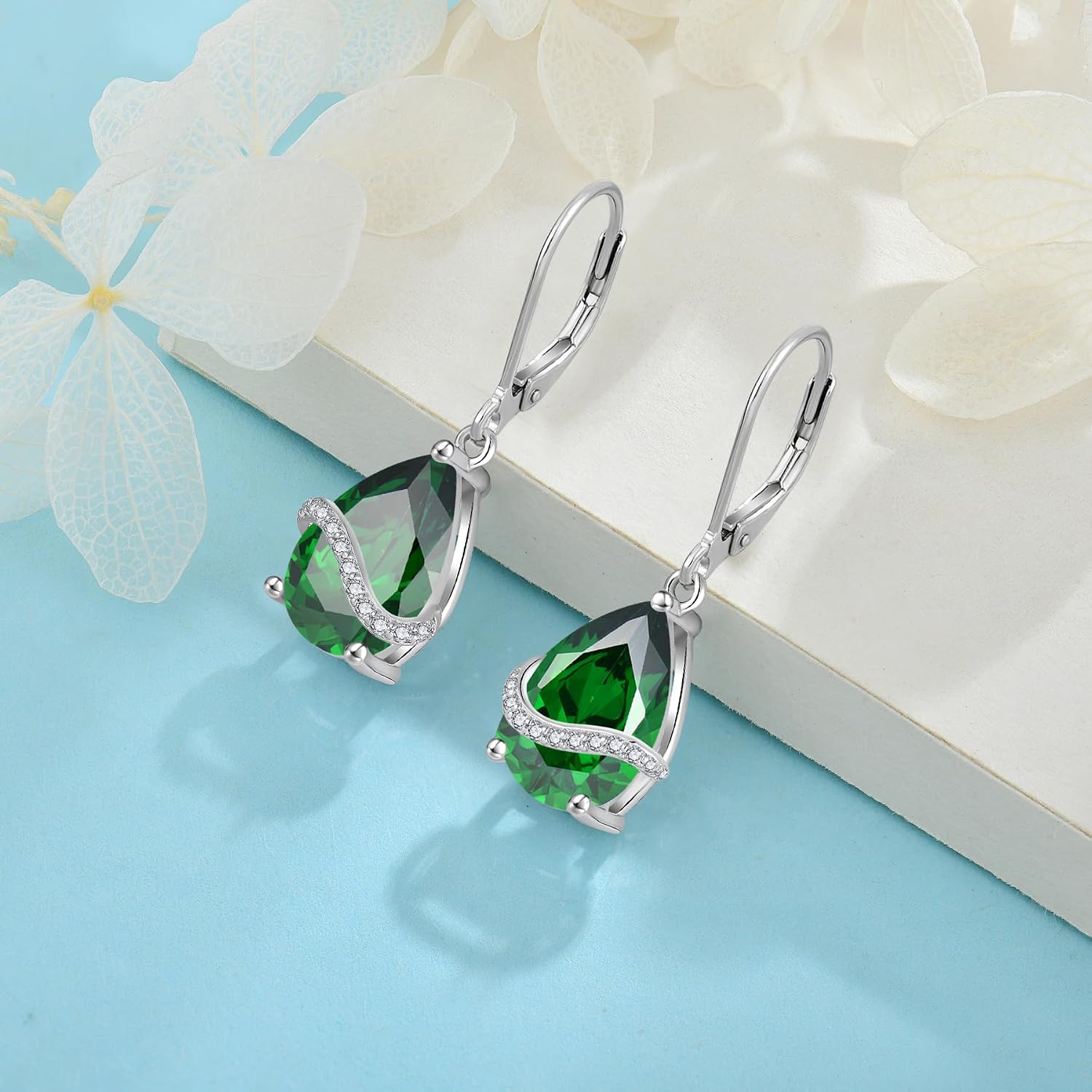 Teardrop Dangle Drop Earrings for Women 925 Sterling Silver Leverback Earrings Birthstone Jewelry Gifts for Her