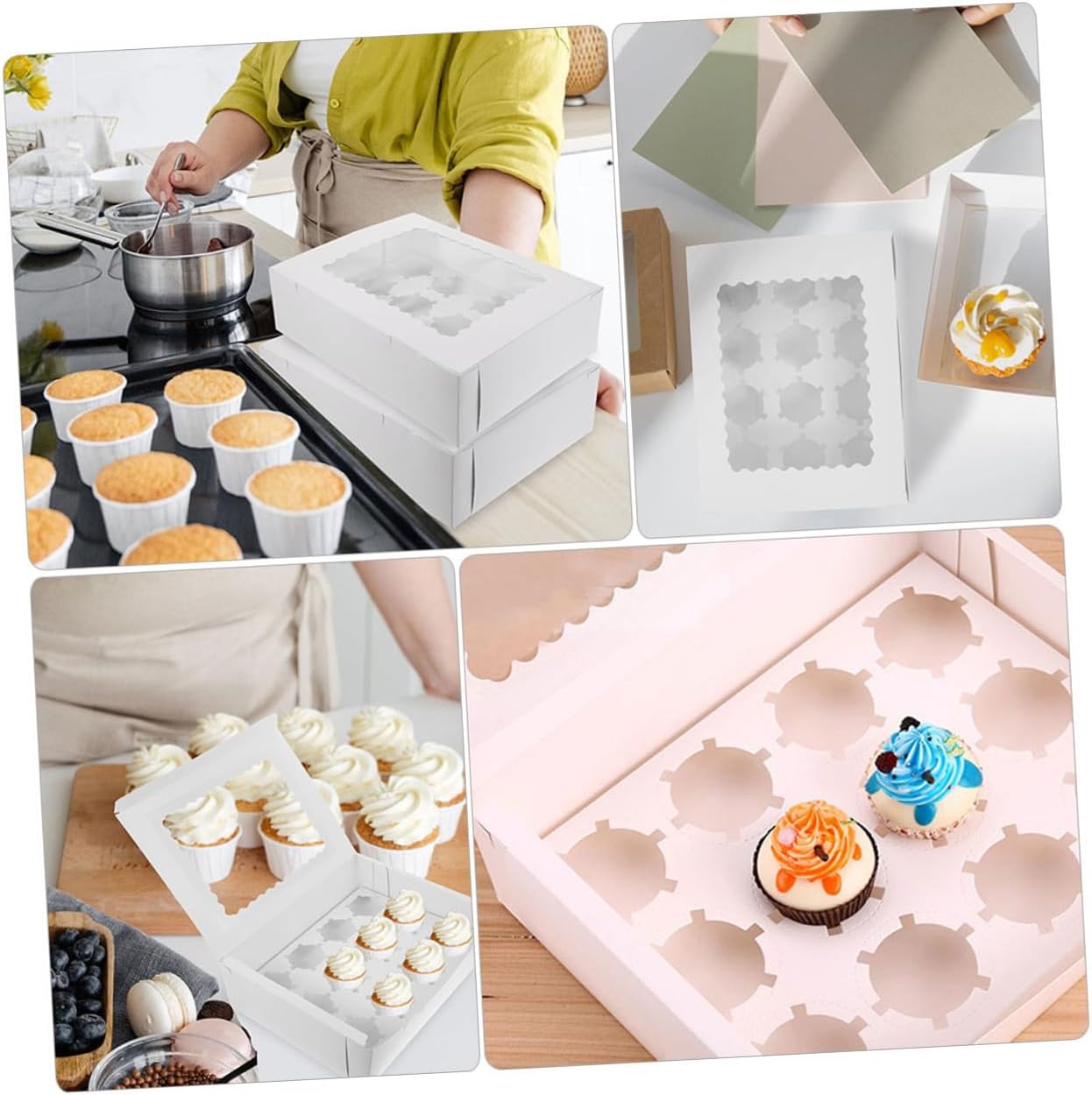 10pcs Muffin Cake Wrapping Box with Window, White Cardboard Pastry Cupcake Packing Boxes for Bakery and Party Use