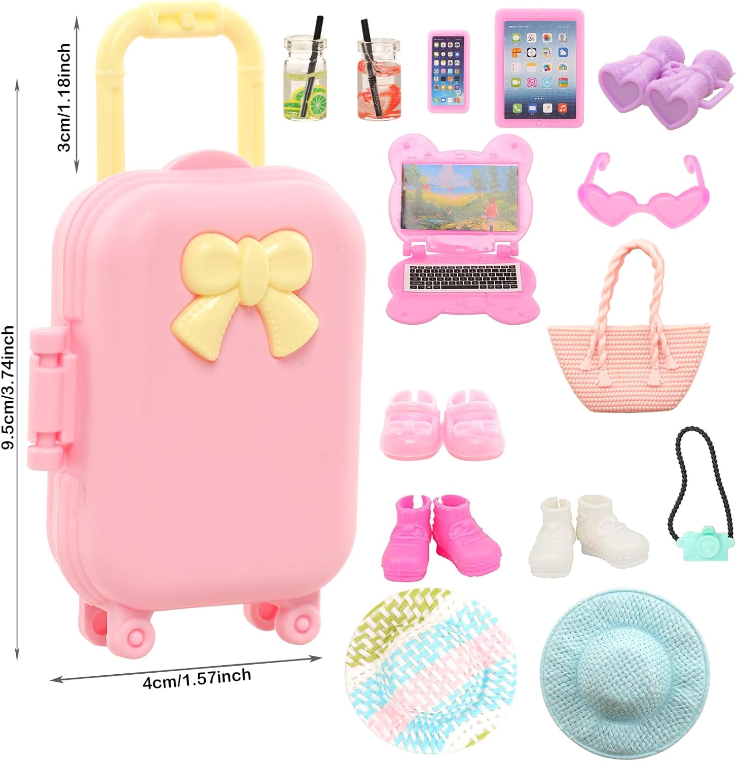 25 Pcs 5.3 Inch Doll Clothes Suitcase Accessories 4 Dresses 3 Tops and Pant Outfits 3 Swimsuits 1 Luggage 3 Shoes 11 Travel Accessories Glasses for 5.3 Inch Dolls(Doll NOT Include)