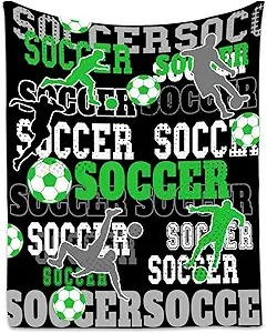 Mercuryelf Soccer Throw Blanket - Soft, Fuzzy & Warm - 60x80 Inches Flannel Blankets for Bed, Couch - Black Sports Throws Gift for Adults
