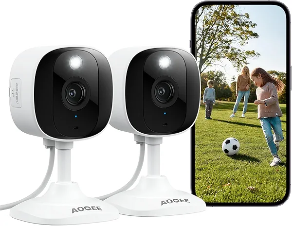 AOQEE 2K Cameras for Home Security-Outdoor/Indoor Camera for Dog/Cat/Pet/Nanny/Baby, Color Night Vision, White Light, Siren, 24/7 SD Recordings, Works with Alexa/Google Home, C1 (C1-White-2pack-2.4G)