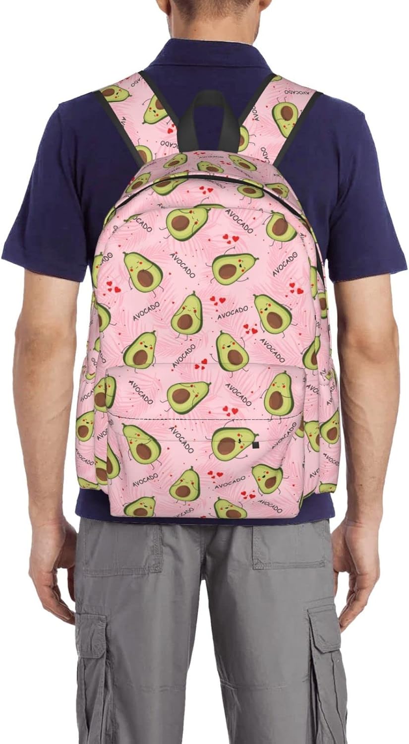 17 inch Backpack Cute Avocado Pink Palm Leaves Laptop Backpack School Bookbag Shoulder Bag Casual Daypack