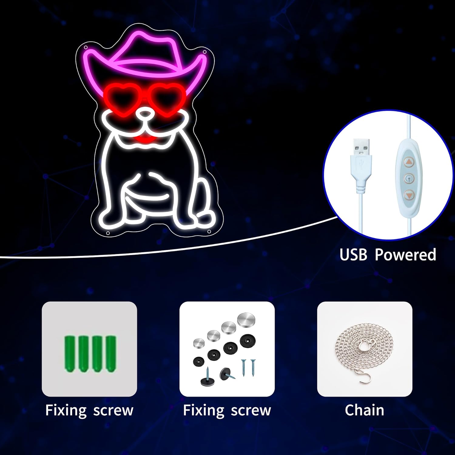 Cowboy French Bulldog Neon Sign, French Bulldog LED Sign for Wall Decor, Cute Cowboy Dog Led Light Sign for Pet Shop, Bedroom, Home Wall Decor, Party Decor, Gift for Dog Lover and Bulldog Fans