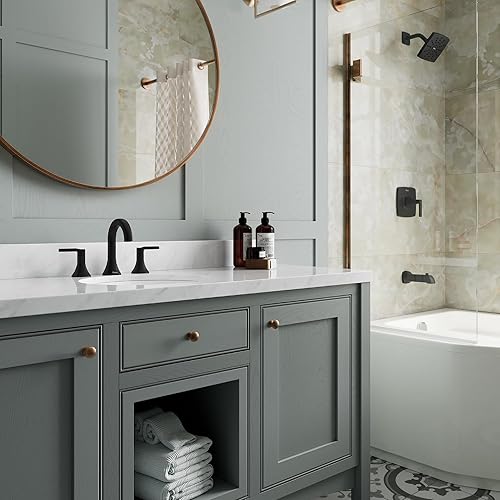 Miniatura 9 de Pfister Vaneri LF049VRIBB - Grifo para lavabo de baño, 8 pulgadas de ancho, 2 asas, 3 agujeros, acabado negro mate, LF049VRIBB