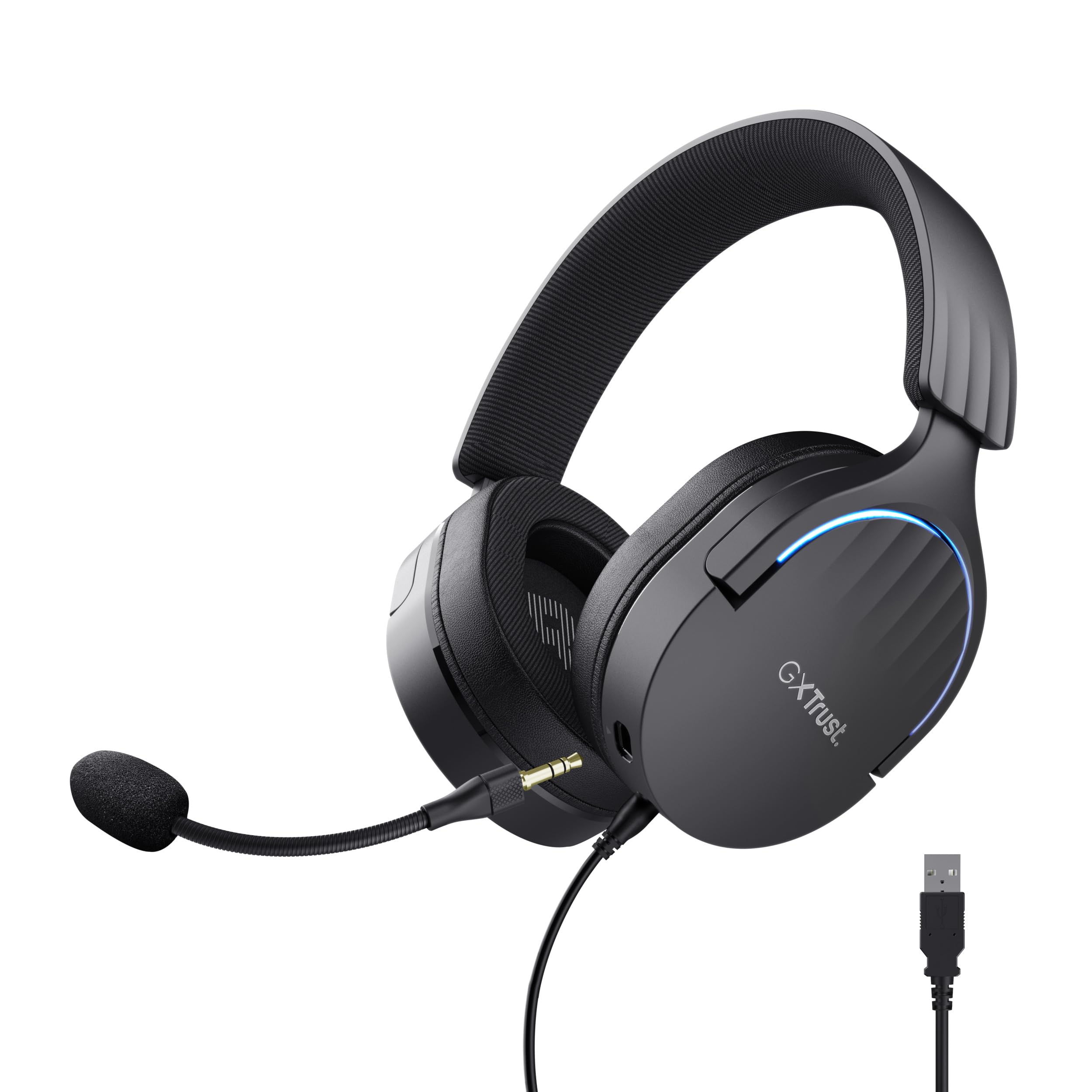 Trust Gaming GXT 490 Fayzo Cuffie Gaming USB con Audio Surround 7.1, Driver 50 mm, 85% Plastica Riciclata, Illuminazione RGB, Over-Ear Cuffie con Microfono Noise Cancelling per PC PS5 - Nero