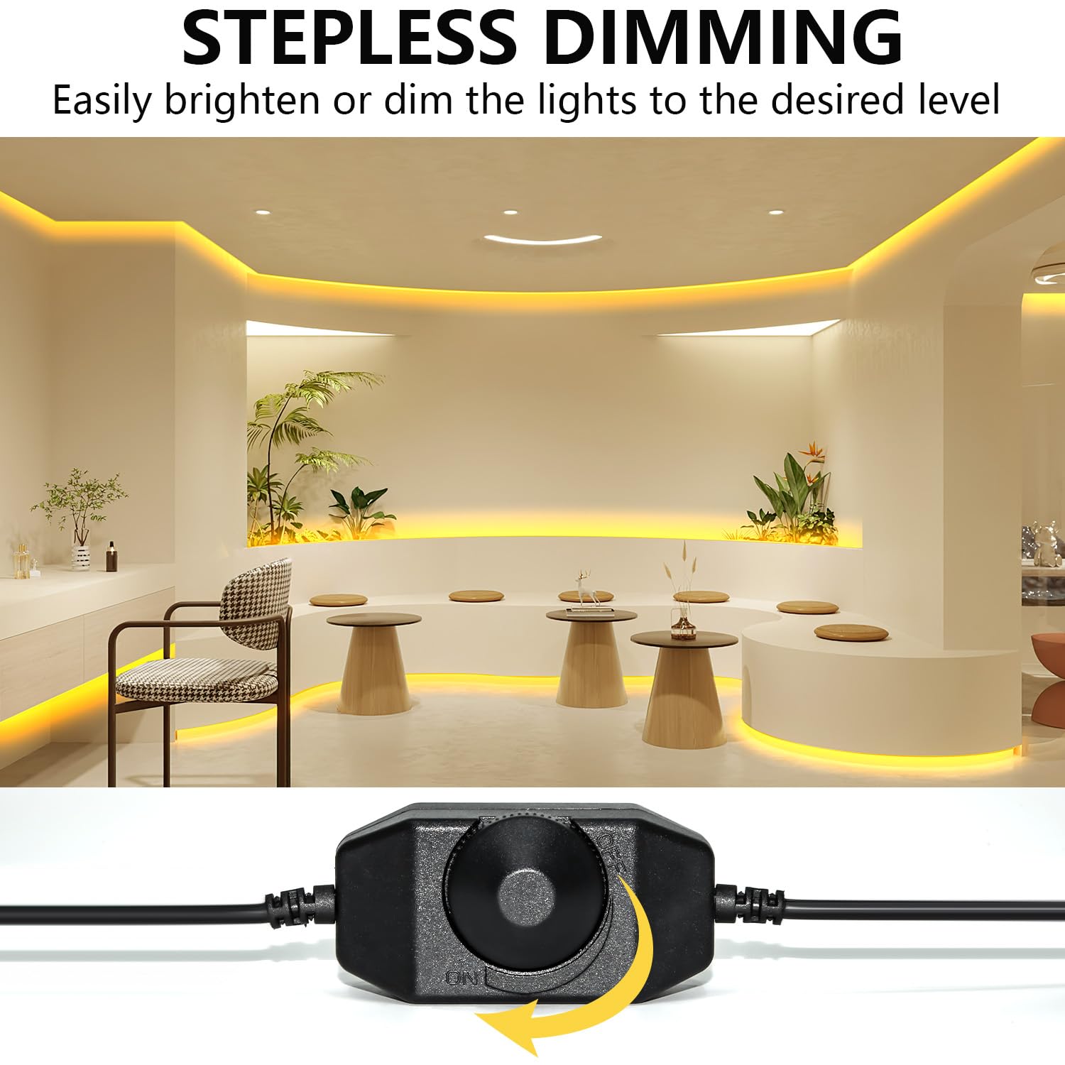 ollrieu 10ft Warm White LED Strip Lights,12V Dimmable Tape Lighting with Infrared Remote,SMD 2835 LEDs Adhesive Ribbon Light,Connectable