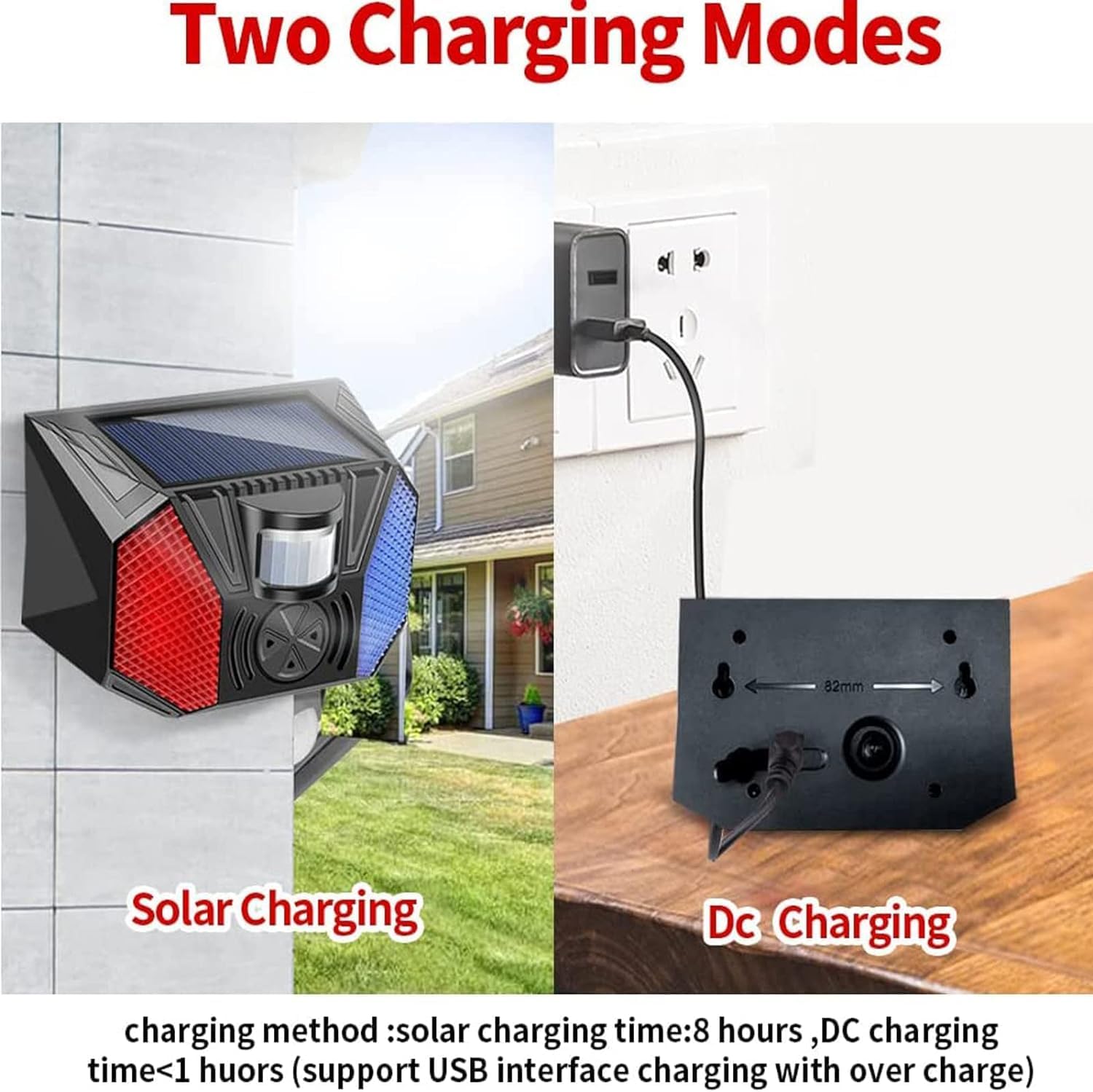 Solar Strobe Alarm Light,129db Outdoor Alarm Waterproof 4 Modes Solar Motion Detection Strobe Light Safety Siren with Remote Control for Farms, Yards, Orchards, Villas (2Pack)