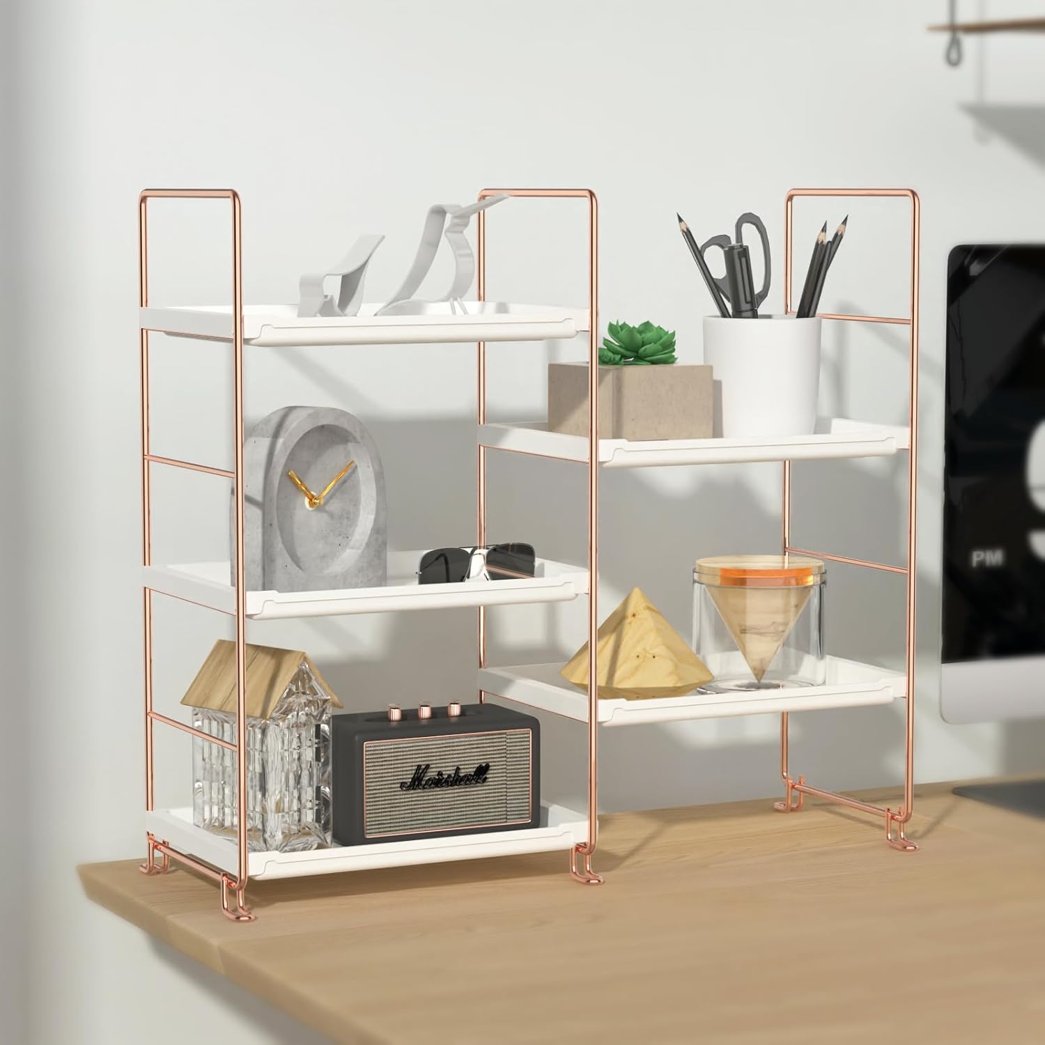 Bathroom countertop Organizer, 3-Tier Vanity Counter Skincare Organizer, Kitchen Spice Rack Countertop Organizer, Standing Shelf for Cosmetic & Makeup (Rose Gold)