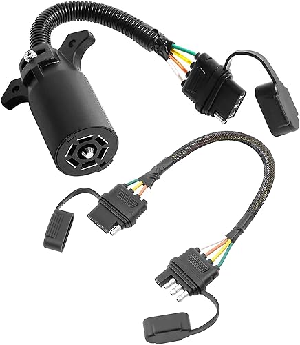 Oyviny Adaptador de remolque plano de 7 vías a hoja de 4 vías + extensión de remolque Oyviny de 4 pines de 12 pulgadas