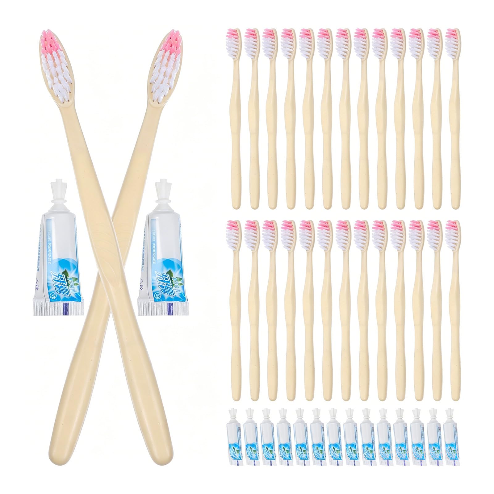 Healvian 100 Cepillos de Dientes Desechables Manuales con Pasta Dental Individualmente Envueltos, Portátiles de Plástico para Viaje y Salida, Paquete Práctico de 100 Estilo Aleatorio