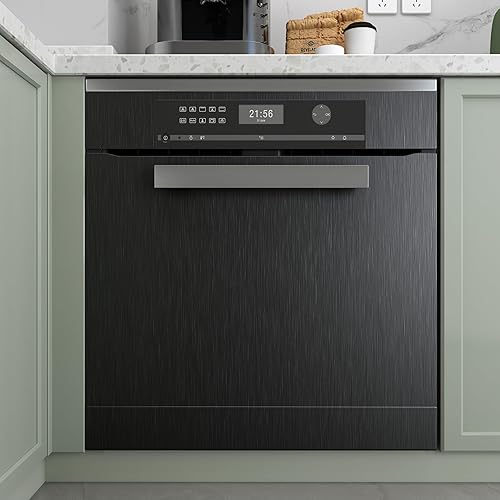 Miniatura 3 de Livelynine Papel tapiz negro cepillado para despegar y pegar, papel de contacto de acero inoxidable para electrodomésticos, cubiertas de puertas de