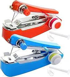 Máquina de costura manual, 2 peças mini máquina de costura portátil para iniciantes, máquina de costura portátil DIY com acessórios para roupas, cortinas, máquina de costura à mão, mini máquina de