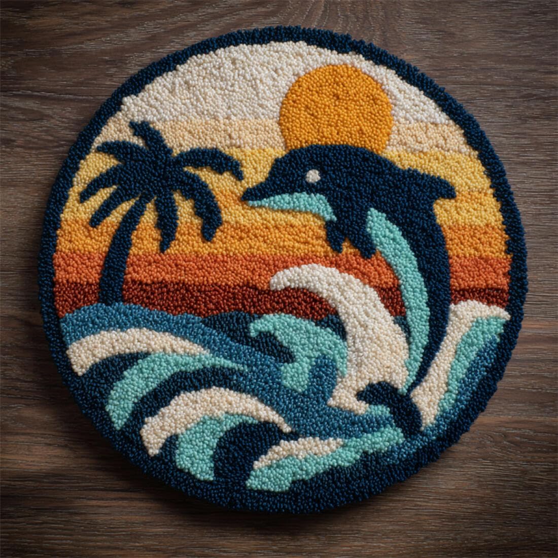 Rqwybcaxn DIY Latch Hook Rug Kit for Teens Animal Embroidery Kit Cartoon Dolphin 80x80cm Round Tapestry with Crochet Hook Study Craft Gift