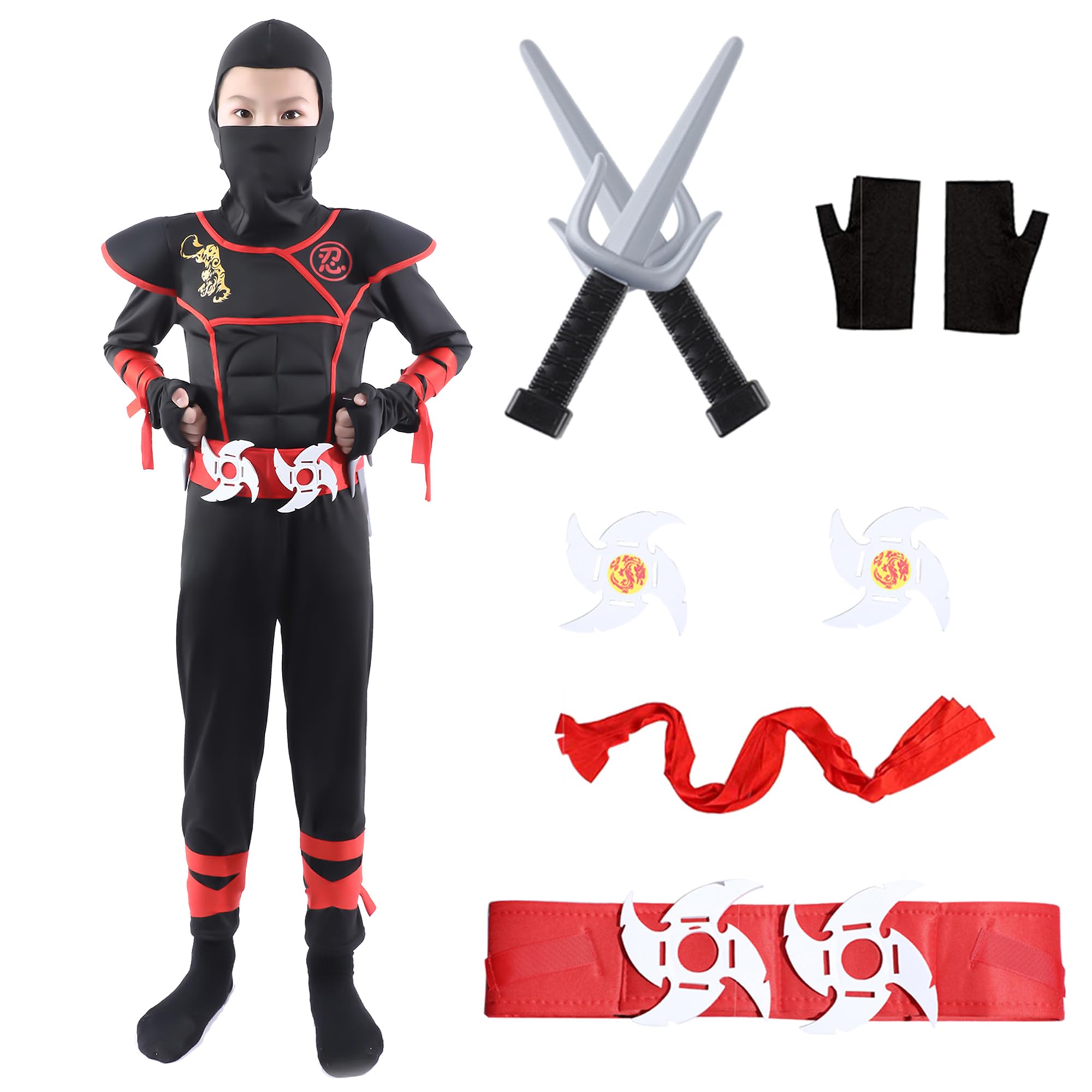 Wizland Ninja Vestito Fancy Ninja Costume Ragazzo Ninja Costume per Bambini Costume Halloween Carnevale Costume 3-13 anni