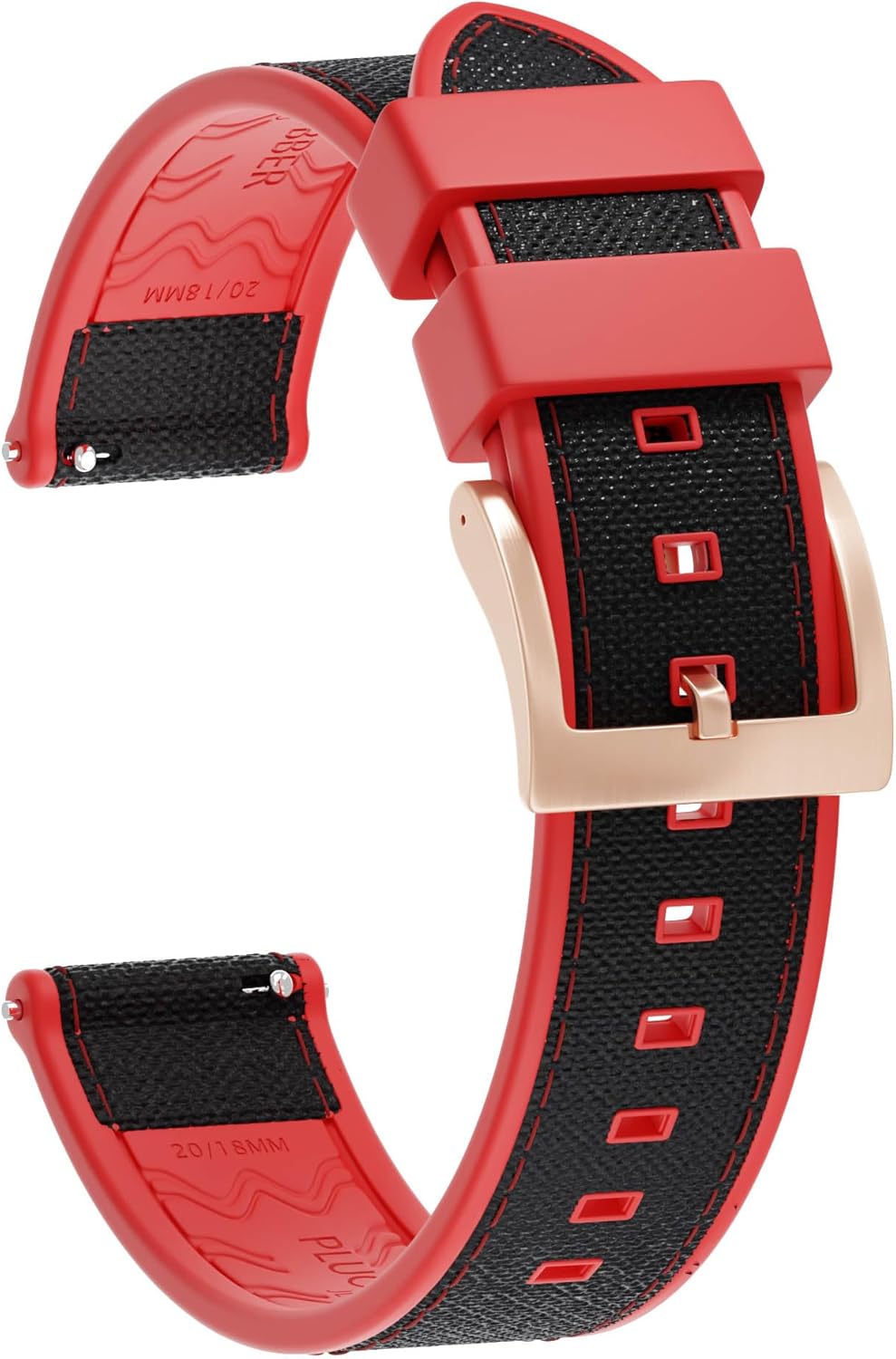 20mm 22mm Waterproof Nylon and FKM/FPM Rubber Watch Band - Silver/Black/Rose Gold/Gold Buckle - Quick Release Replacement Strap For Men Women