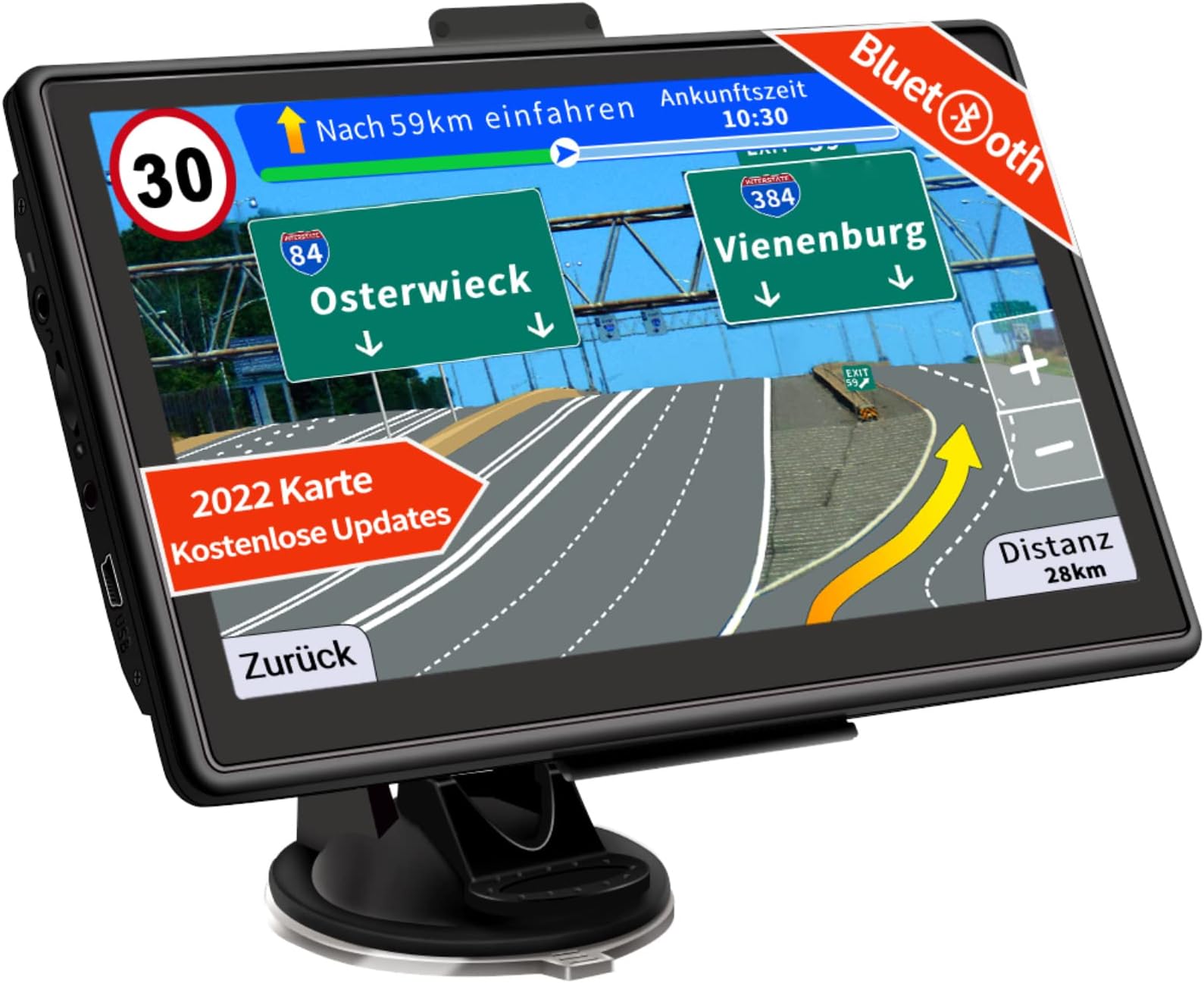 SAT NAV GPS Navigation System, Jimwey 7 inch 16GB Bluetooth 2020 Map Satellite Navigator for Car Truck Lorry, UK/EU Map Lifetime Free Update, Post Code POI Search Speed Camera Alert Christmas Gift