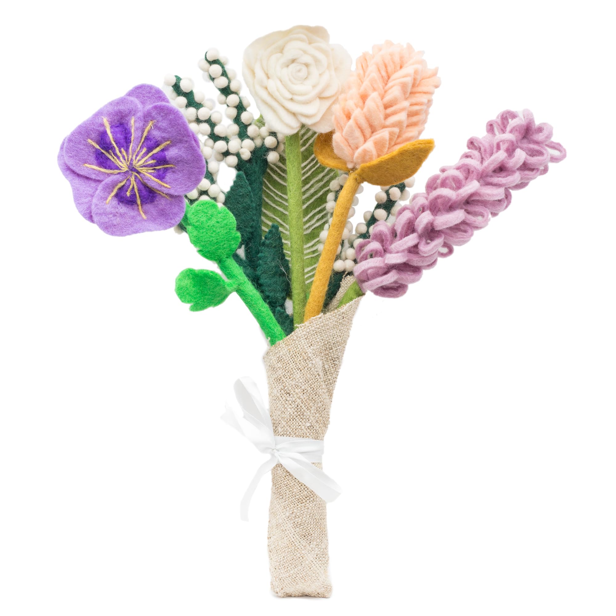 Glaciart OneFelt Flowers Artificial Bouquet - 6 pcs | Reusable, Washable and Essential Oil Ready Multi Color Artificial Flowers w/Bendable Wire Stem | Great as Gift and Home or Event Decorations