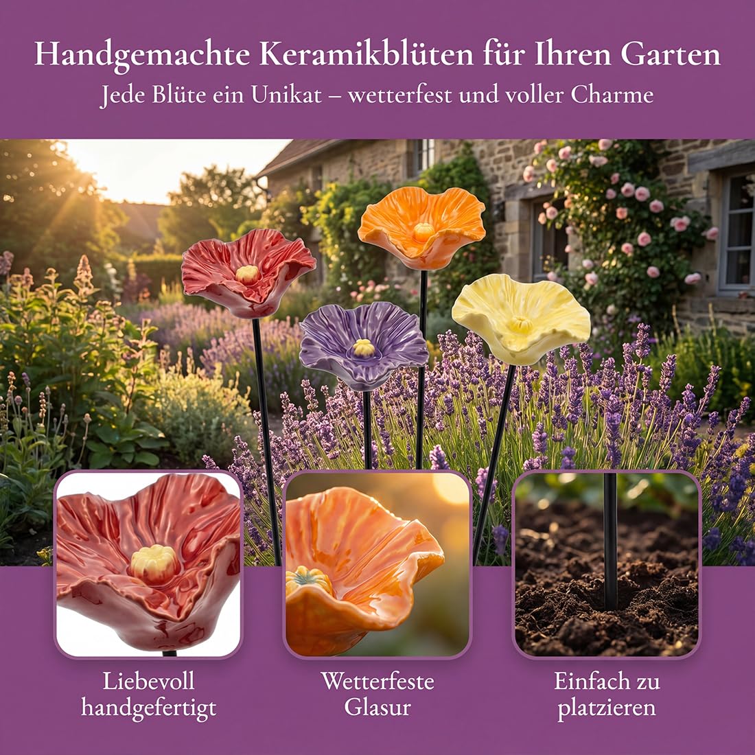 2026 Neu Handgemachte BienenblüTen – Wetterfeste Keramik-TräNken, 4er-Set, BienenträNke Keramiks Blume, Handgemachte BienenblüTen Keramiks FüR GäRten Und Den AußEnbereich (4PCS)